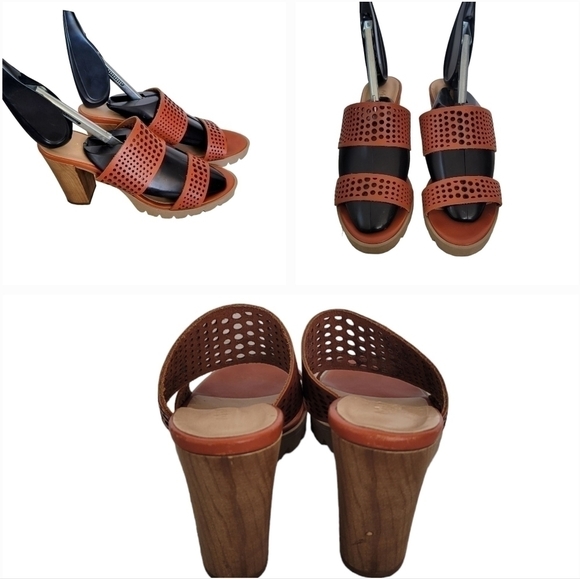 Marella Made in Italy perforated  band leather Sandal Bunt Orange US 9.5 - Picture 1 of 8